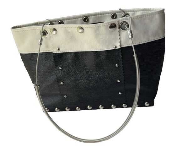 Hardwear by Renee Handbags - Hardwear by Renee Black White Vegan Leather Studded Tote Bag Handmade in USA